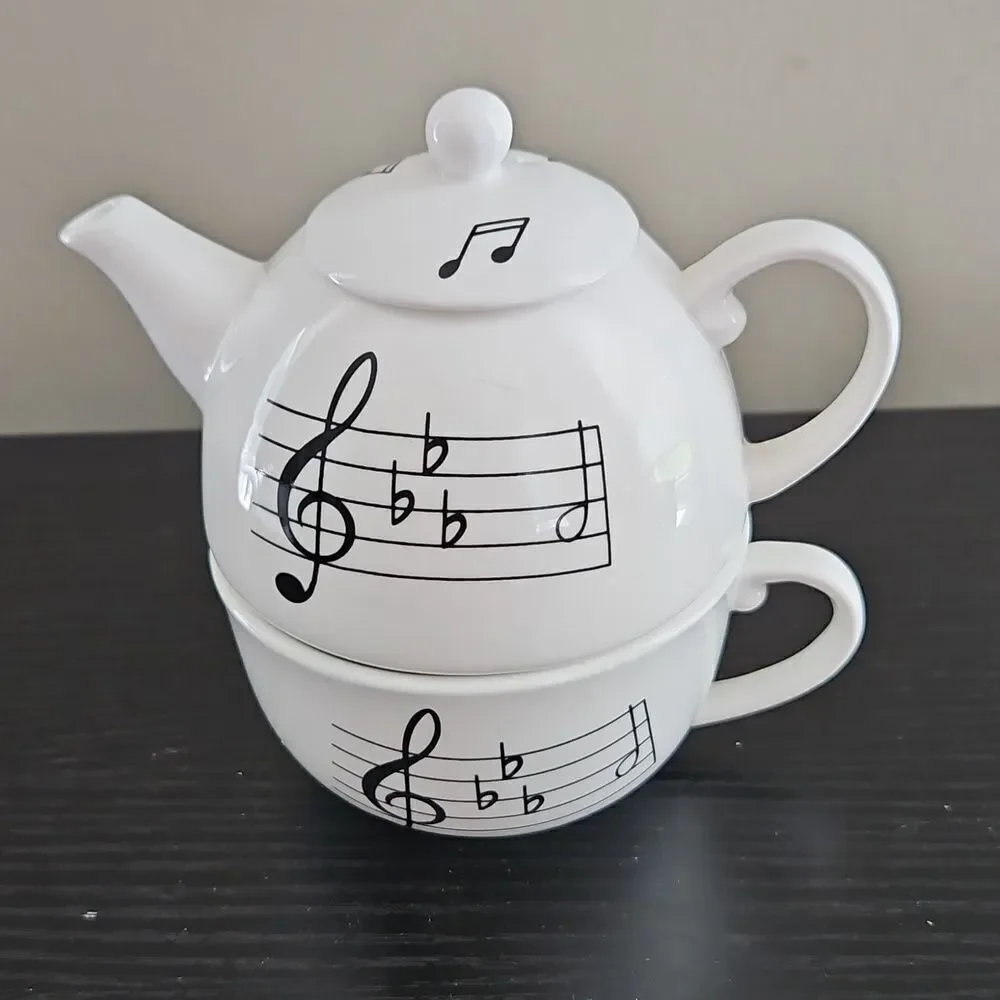Vintage Musical Note Teapot and Cup Set
